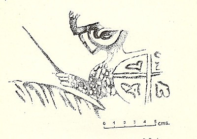 Guerrero con casco, escudo y lanza. Plato de Madinat al-Zahra. Siglo X. Dibujo realizado por Basilio Pavón Maldonado.